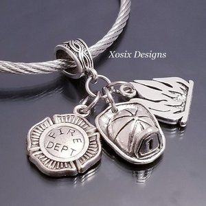 Fireman Hat Fire Dept Fire Flames Charm for Bracelet Bangle Necklace Fit Pandora